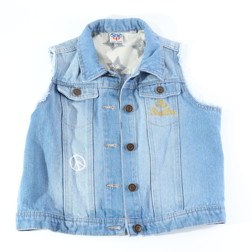 Junk Food The Beatles Denim Vest Light Wash Peace Sign Rock Band Blue Small